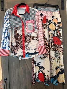 Good Vibes Red Multi-Pattern Woman’s Pant Set